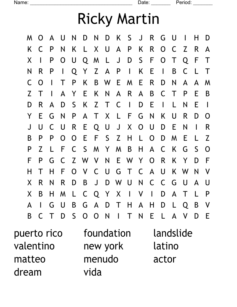 Ricky Martin Word Search