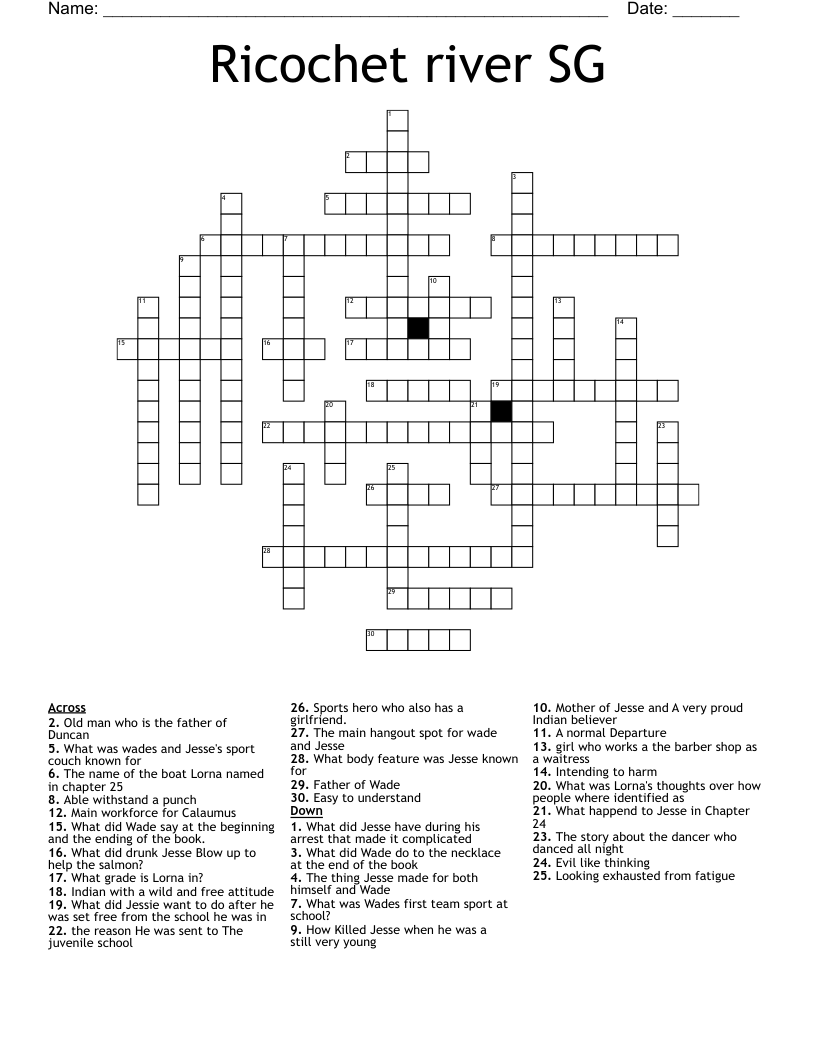 Ricochet river SG Crossword