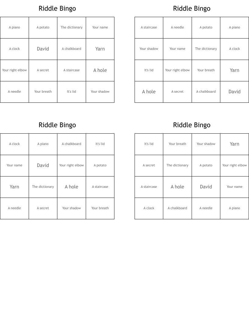 Riddle Bingo