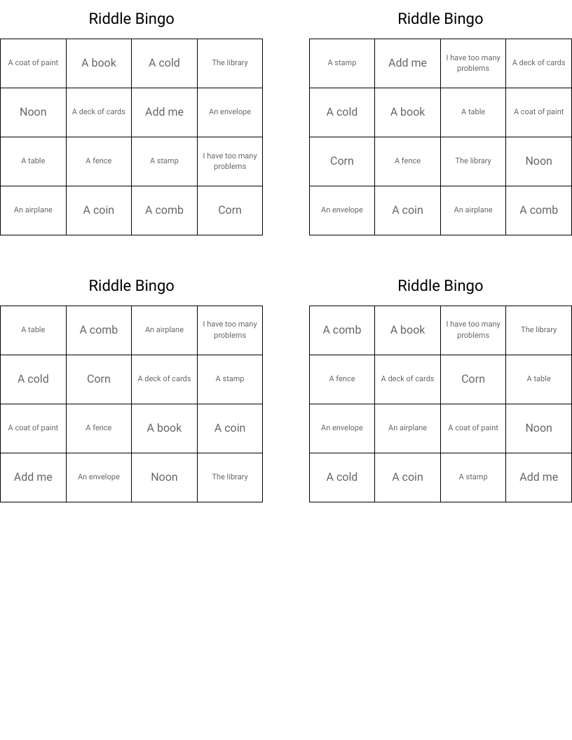 Riddle Bingo