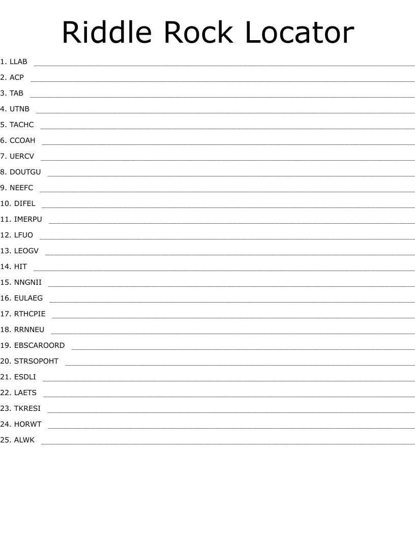 Riddle Rock Locator Word Scramble