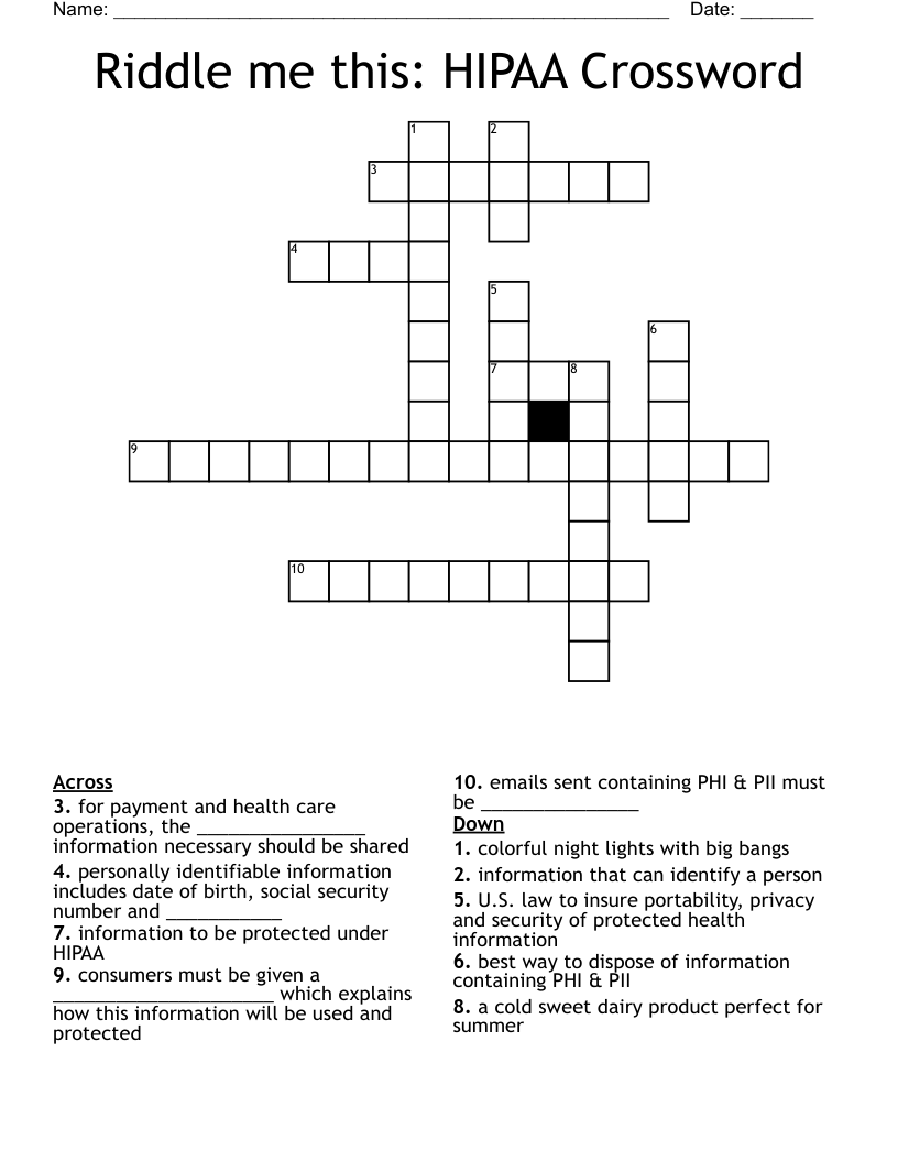 Riddle me this: HIPAA Crossword