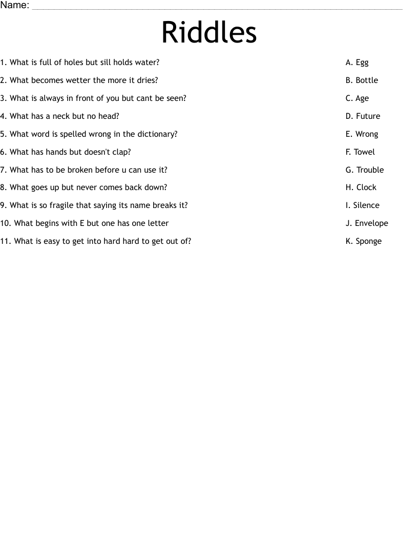Riddles Worksheet