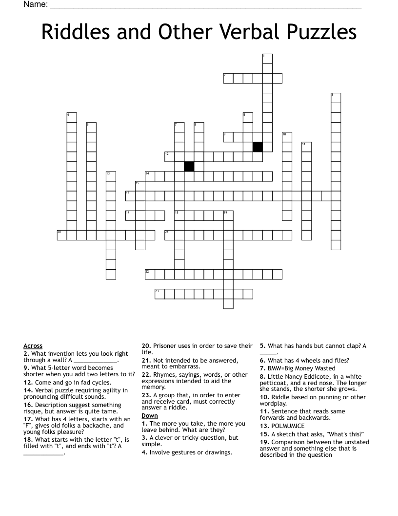 Riddles and Other Verbal Puzzles Crossword