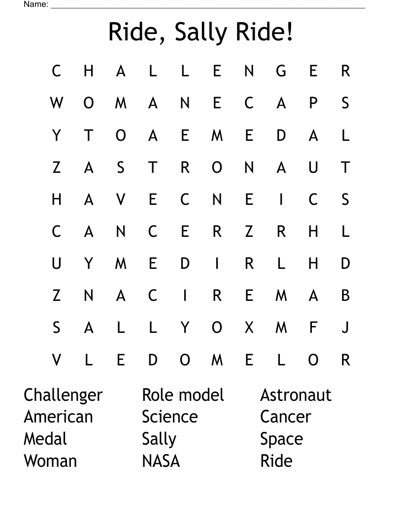 Ride, Sally Ride! Word Search