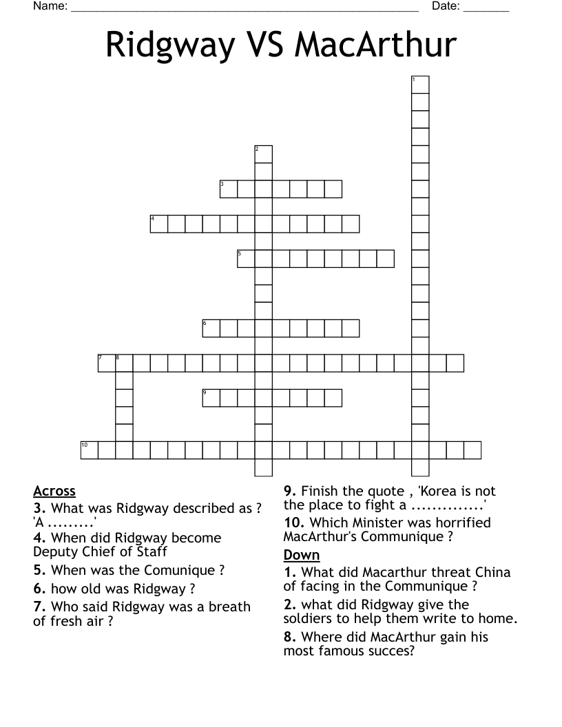 Ridgway VS MacArthur Crossword