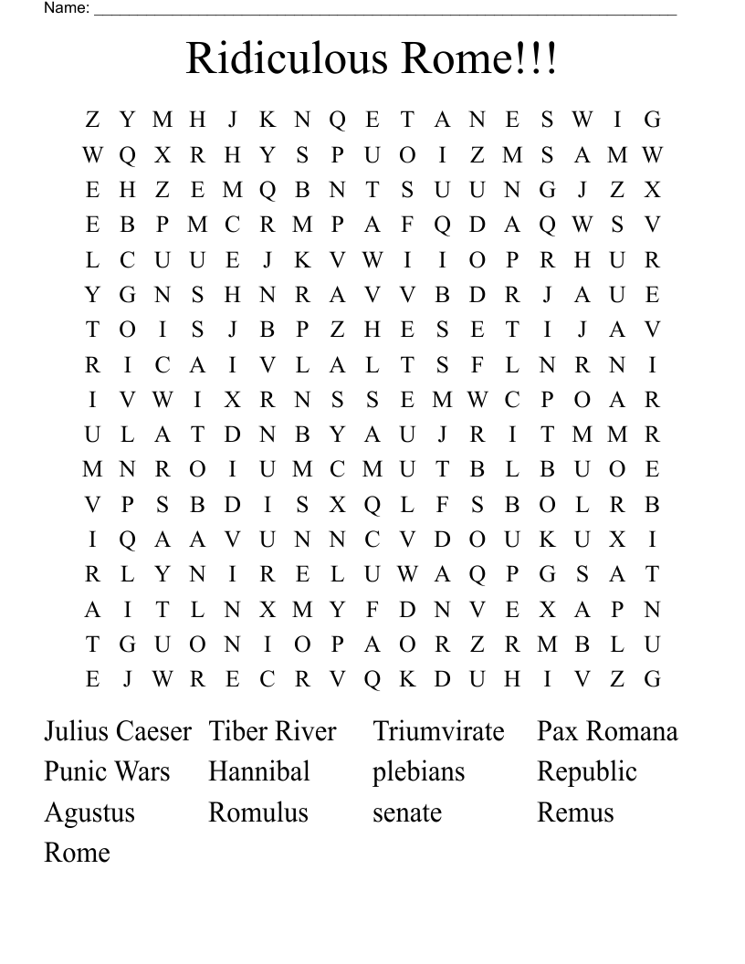 Ridiculous Rome!!! Word Search