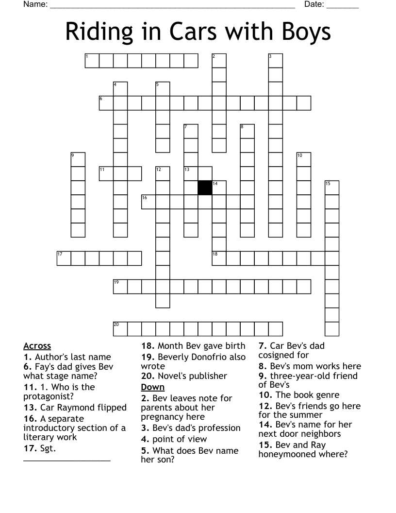 Riding in Cars with Boys Crossword