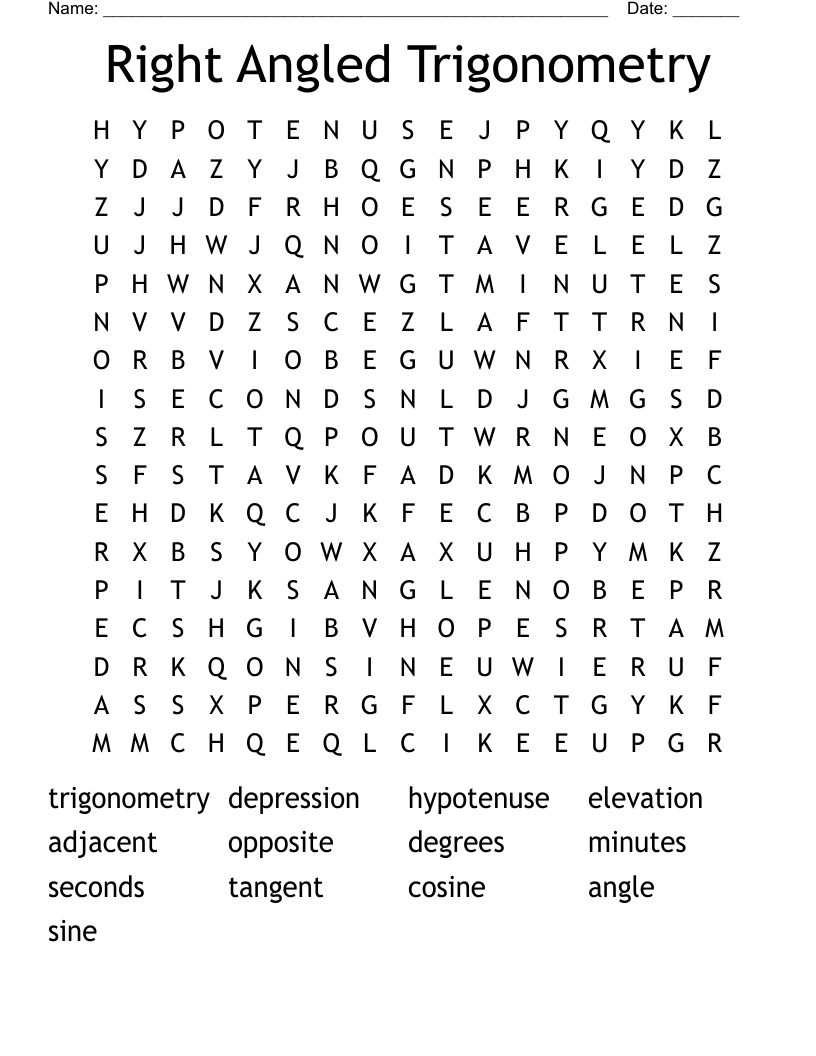 Right Angled Trigonometry  Word Search