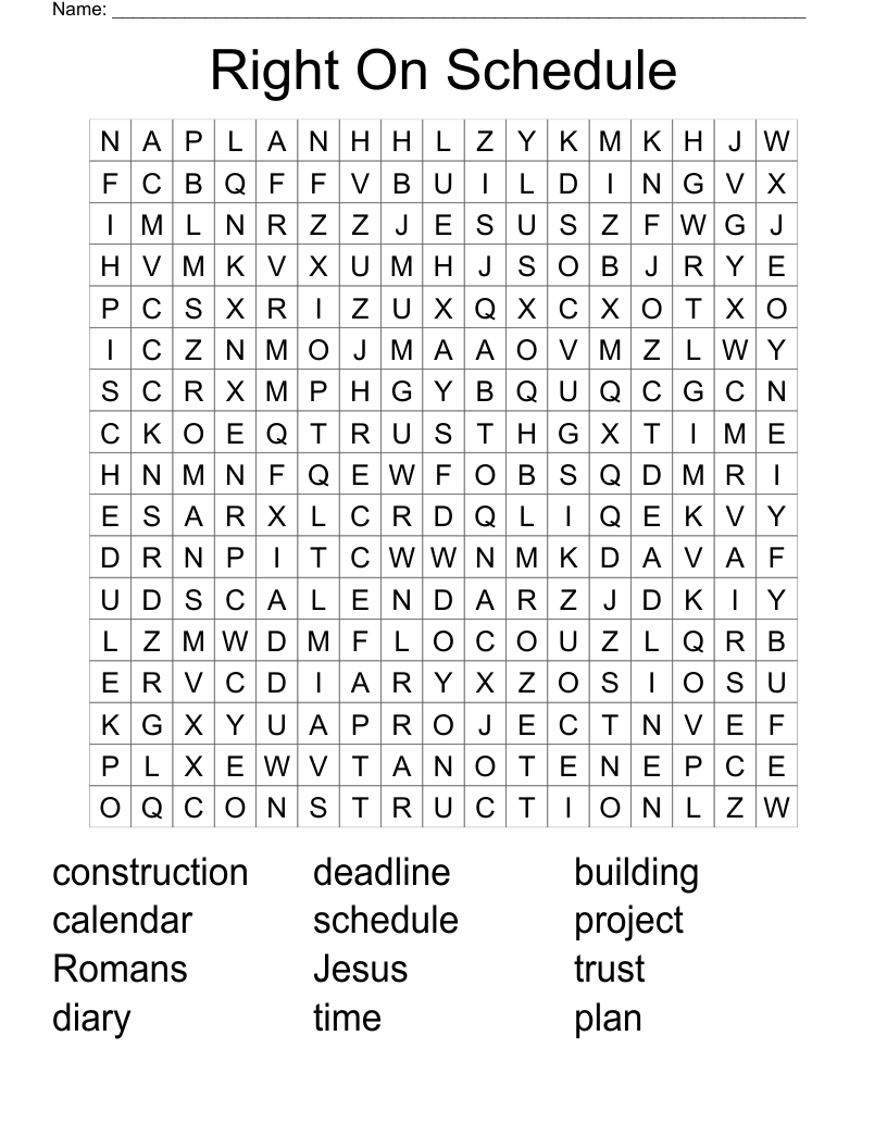 Right On Schedule Word Search
