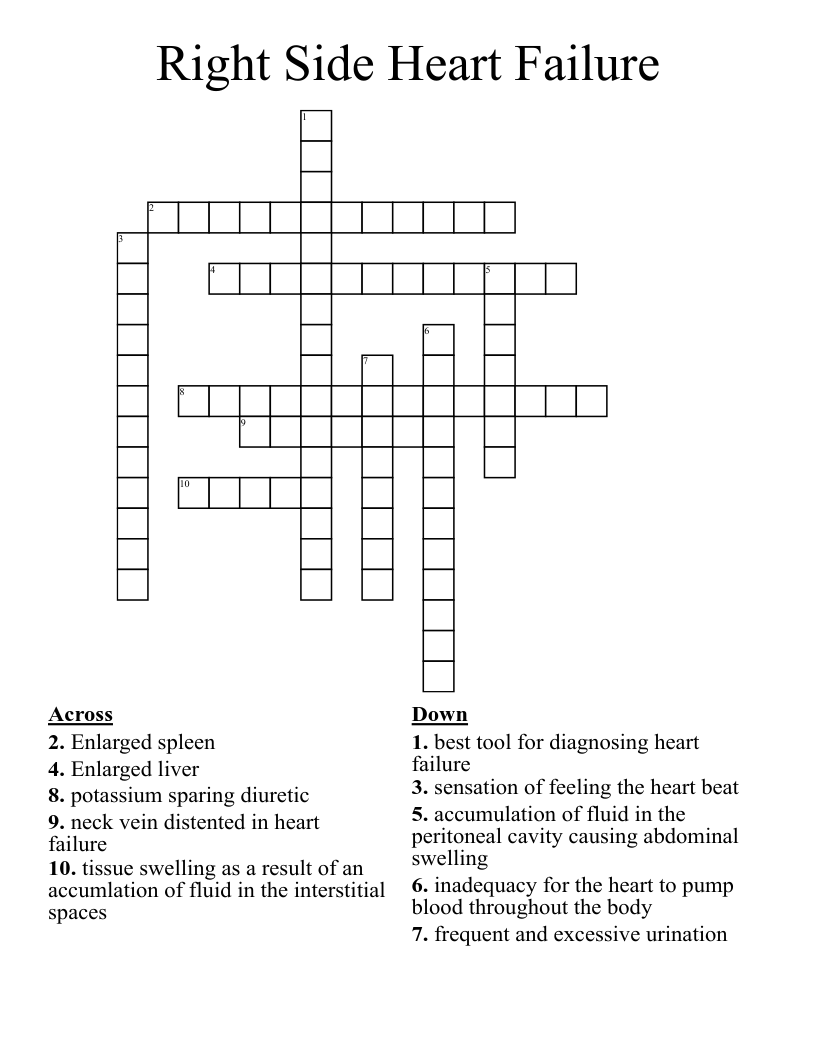 Right Side Heart Failure Crossword
