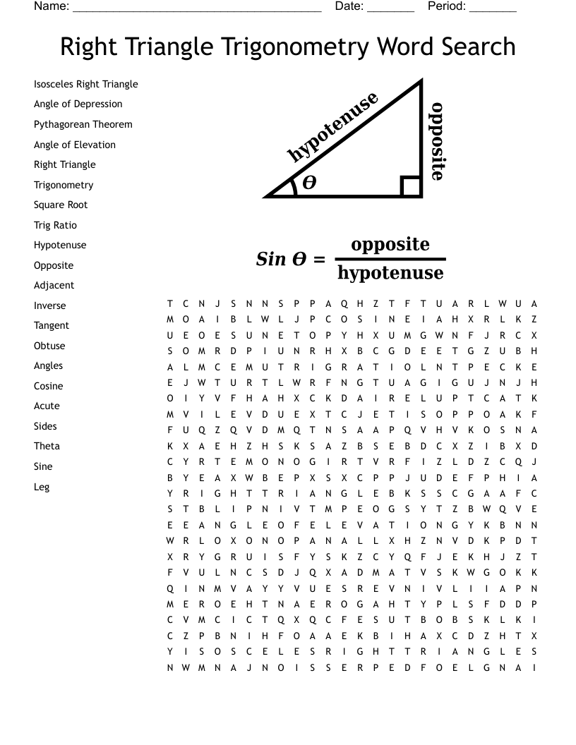 Right Triangle Trigonometry Word Search