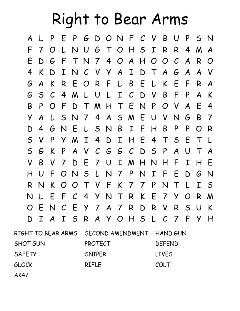 Right to Bear Arms  Word Search