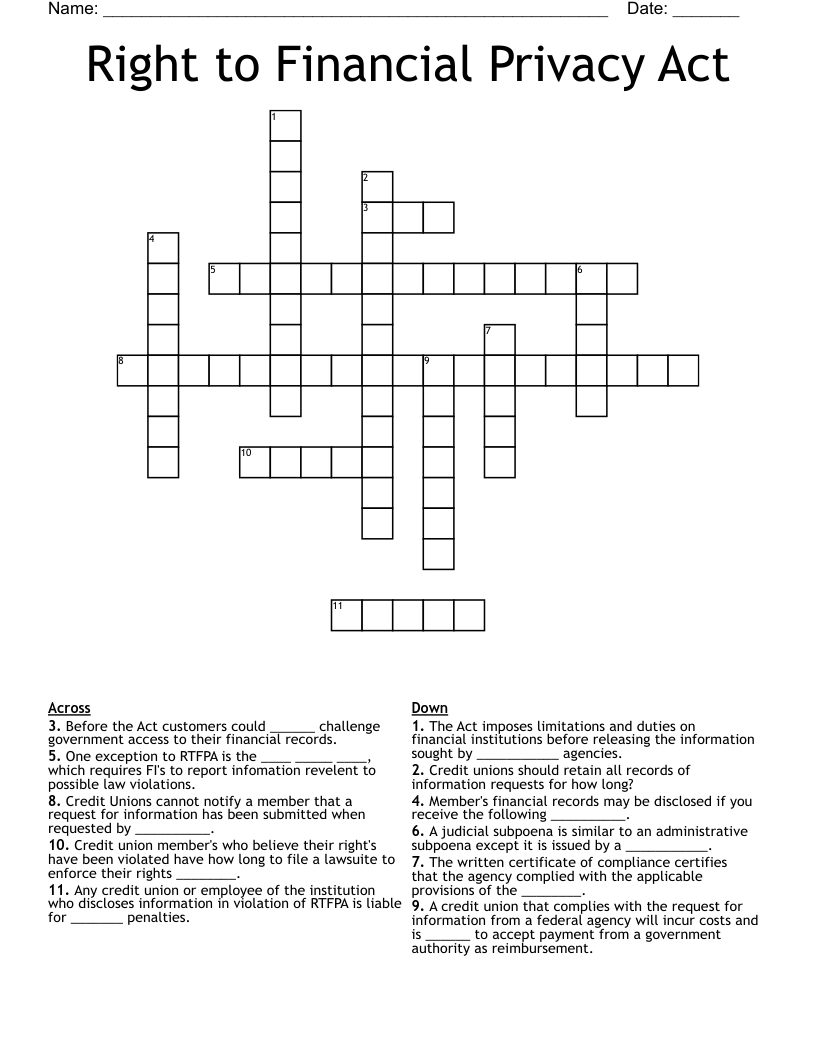 Right to Financial Privacy Act Crossword