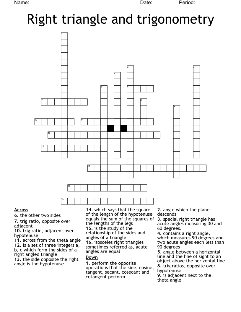 Right triangle and trigonometry  Crossword