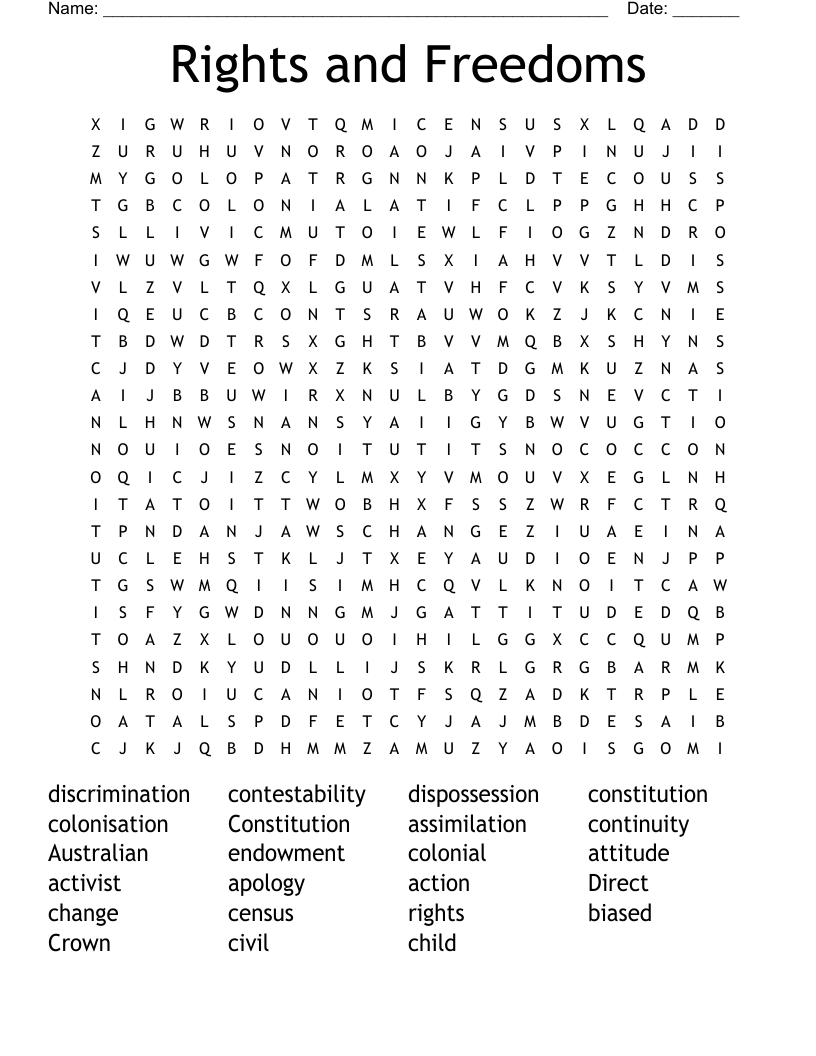 Rights and Freedoms  Word Search
