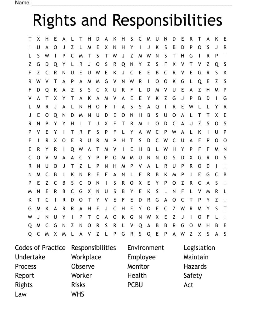 Rights and Responsibilities Word Search