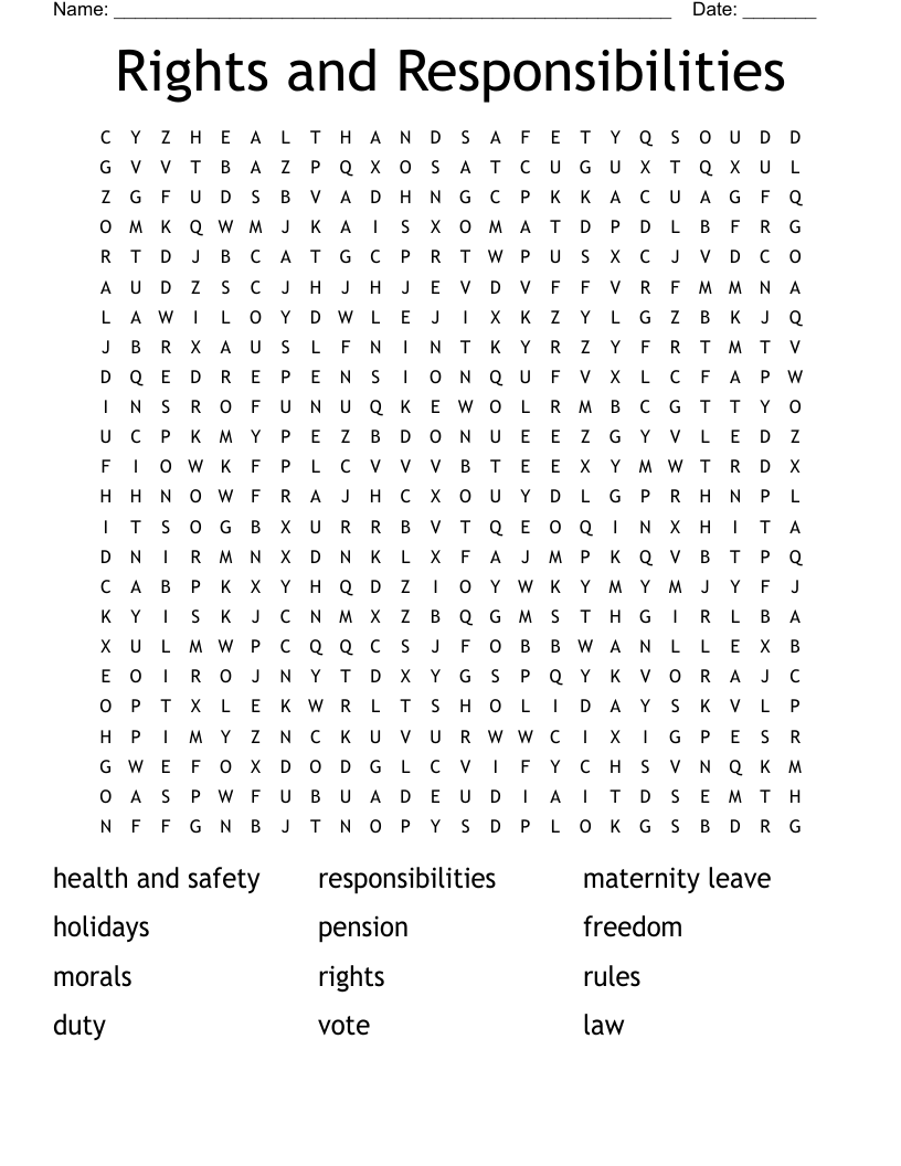 Rights and Responsibilities Word Search