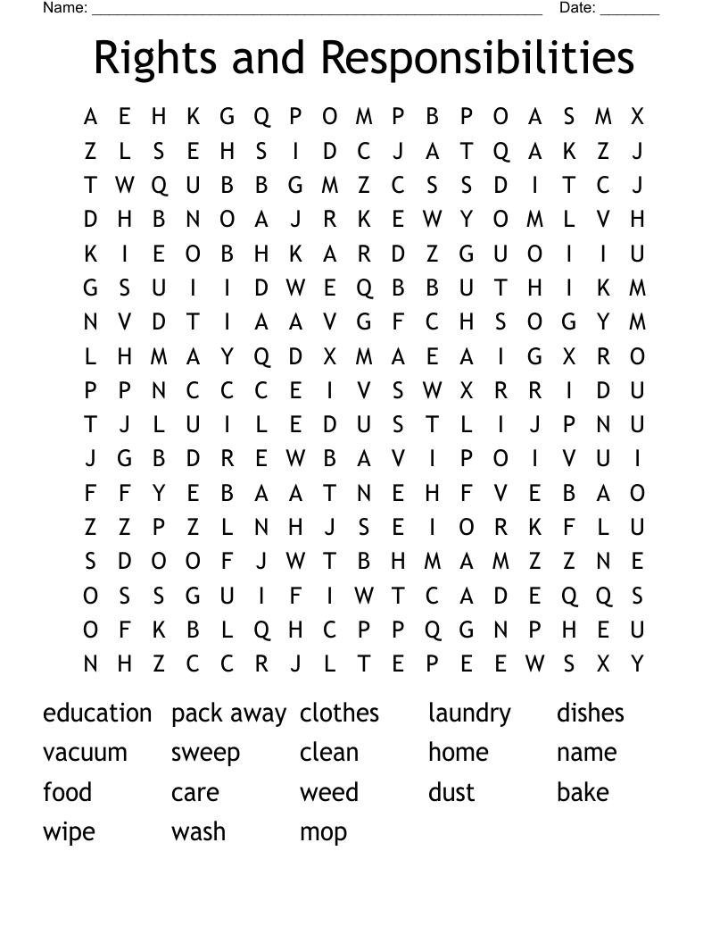 Rights and Responsibilities Word Search