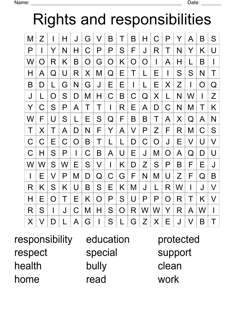 Rights and responsibilities Word Search