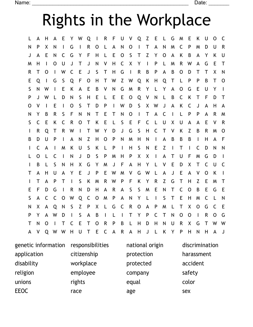 Rights in the Workplace Word Search