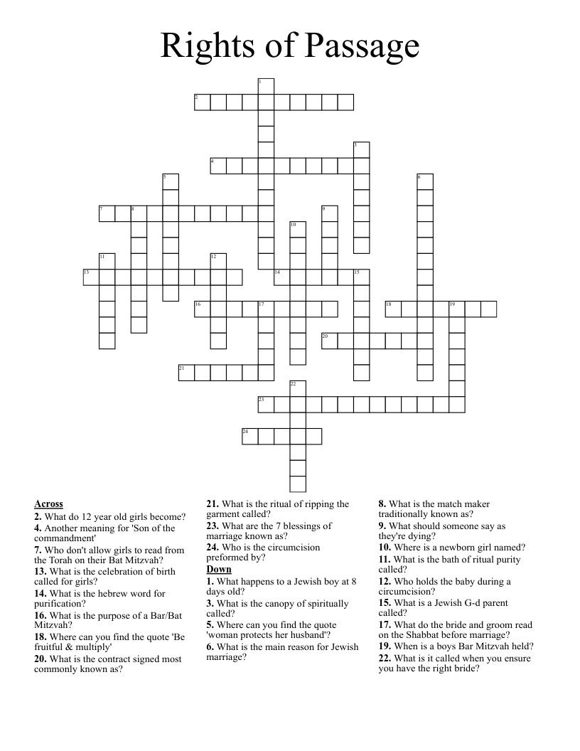 Rights of Passage  Crossword