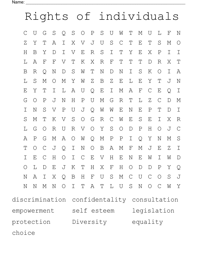 Rights of individuals  Word Search