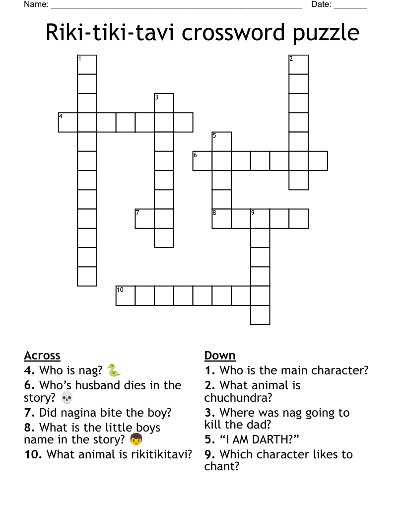 Riki-tiki-tavi crossword puzzle 