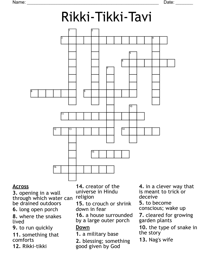 Rikki-Tikki-Tavi Crossword