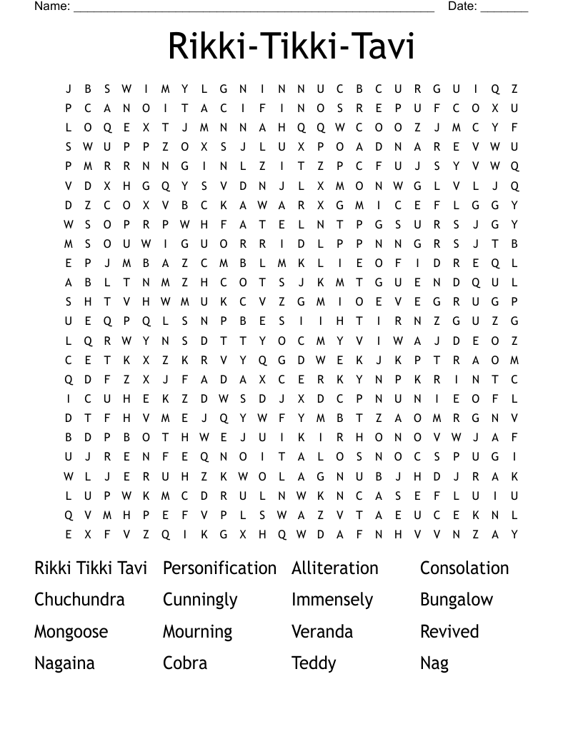 Rikki-Tikki-Tavi Word Search