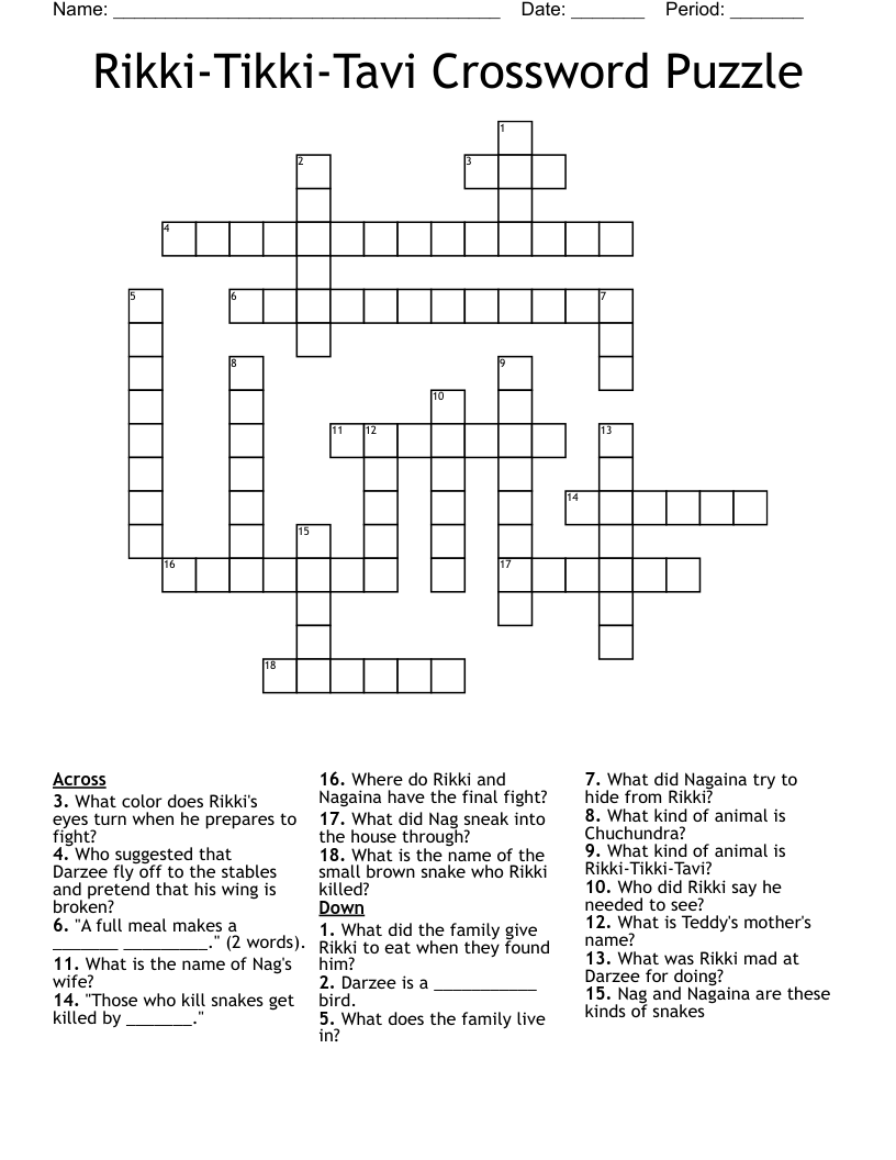 Rikki-Tikki-Tavi Crossword Puzzle