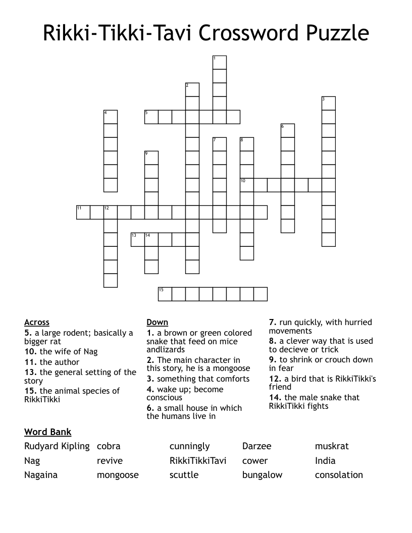 Rikki-Tikki-Tavi Crossword Puzzle