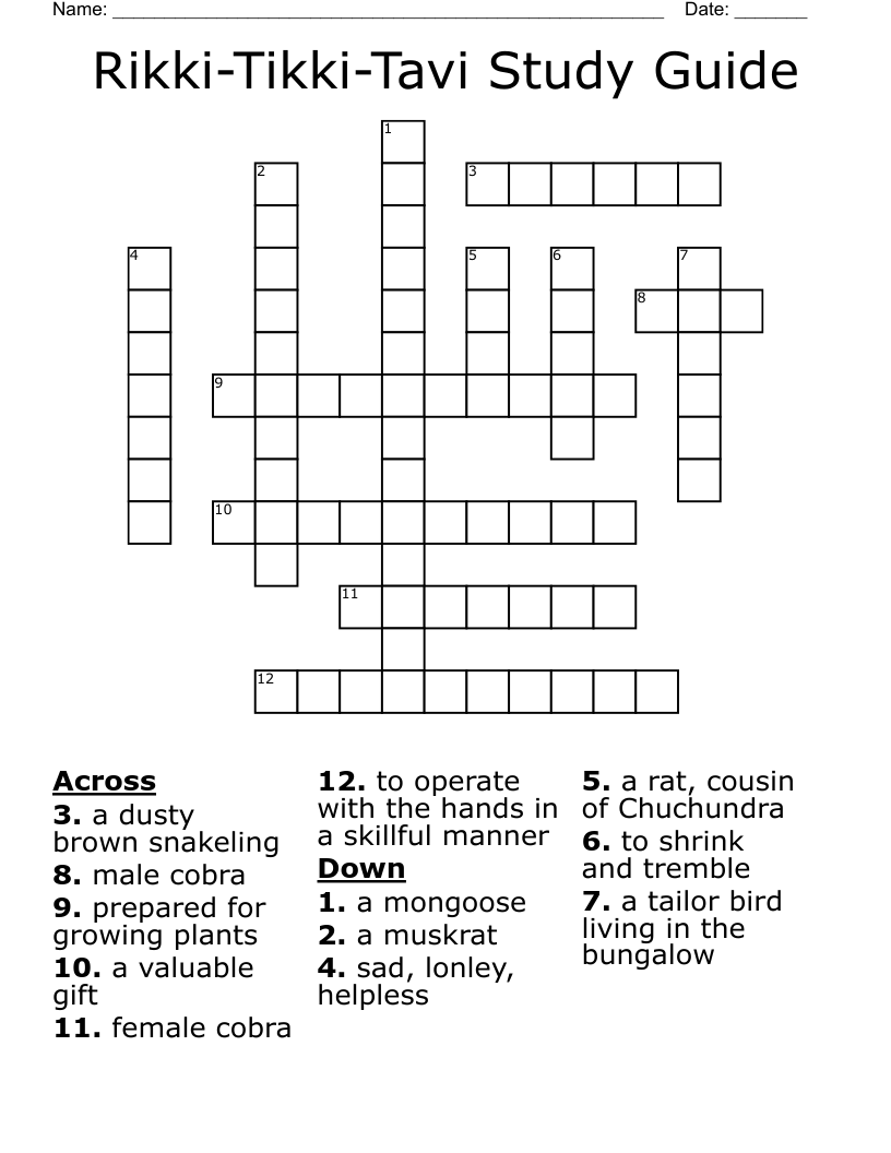 Rikki-Tikki-Tavi Study Guide Crossword
