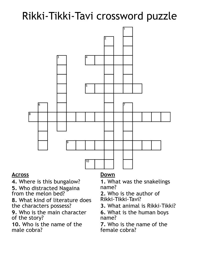 Rikki-Tikki-Tavi crossword puzzle 