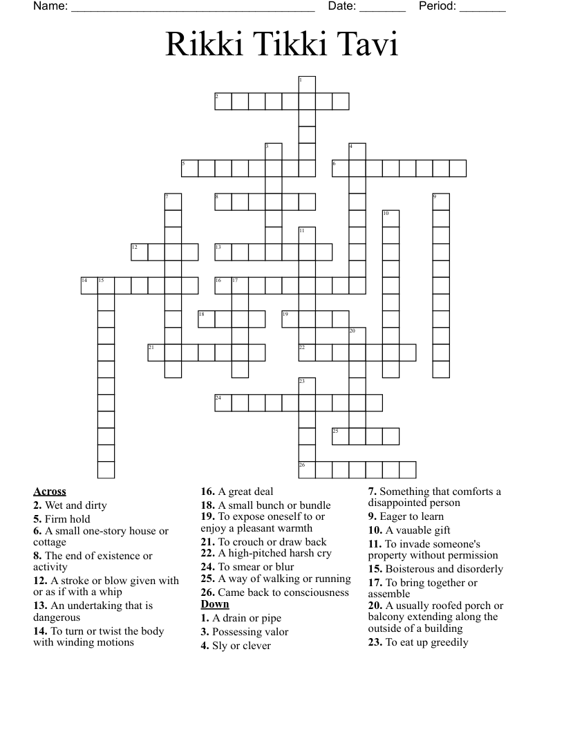 Rikki Tikki Tavi Crossword