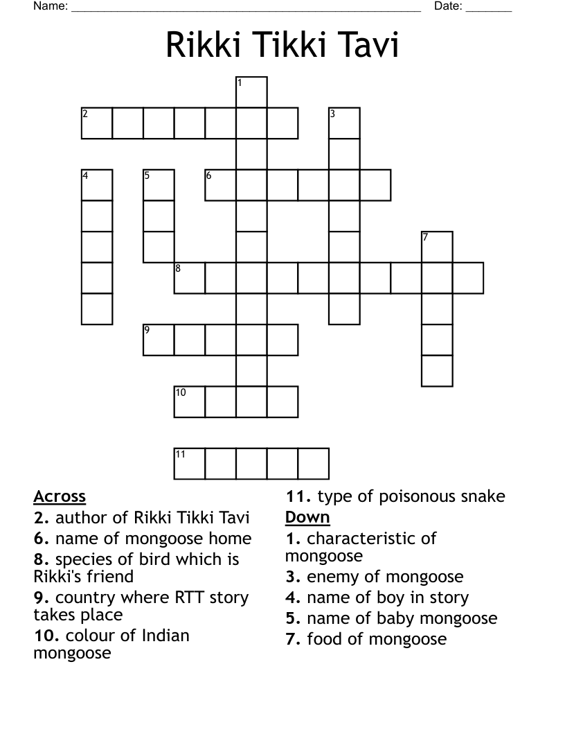 Rikki Tikki Tavi Crossword