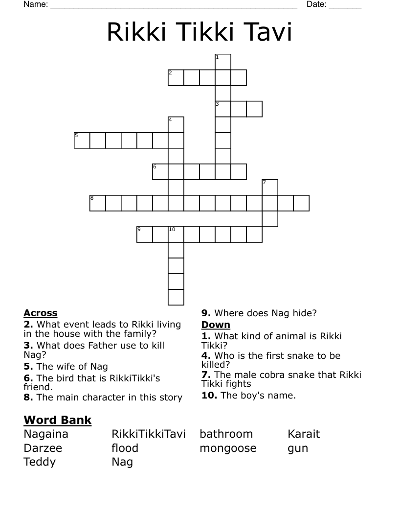 Rikki Tikki Tavi Crossword