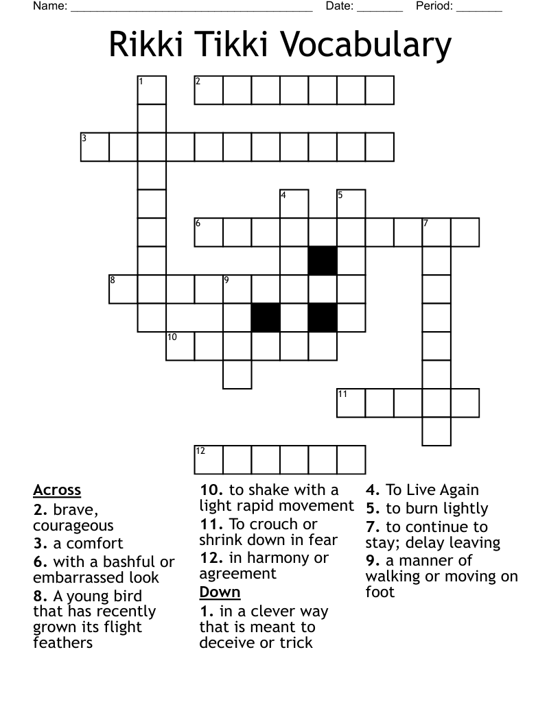 Rikki Tikki Vocabulary Crossword