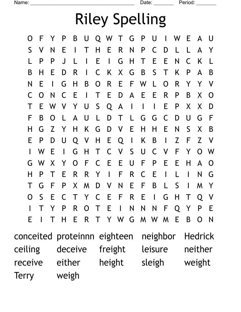 Riley Spelling Word Search