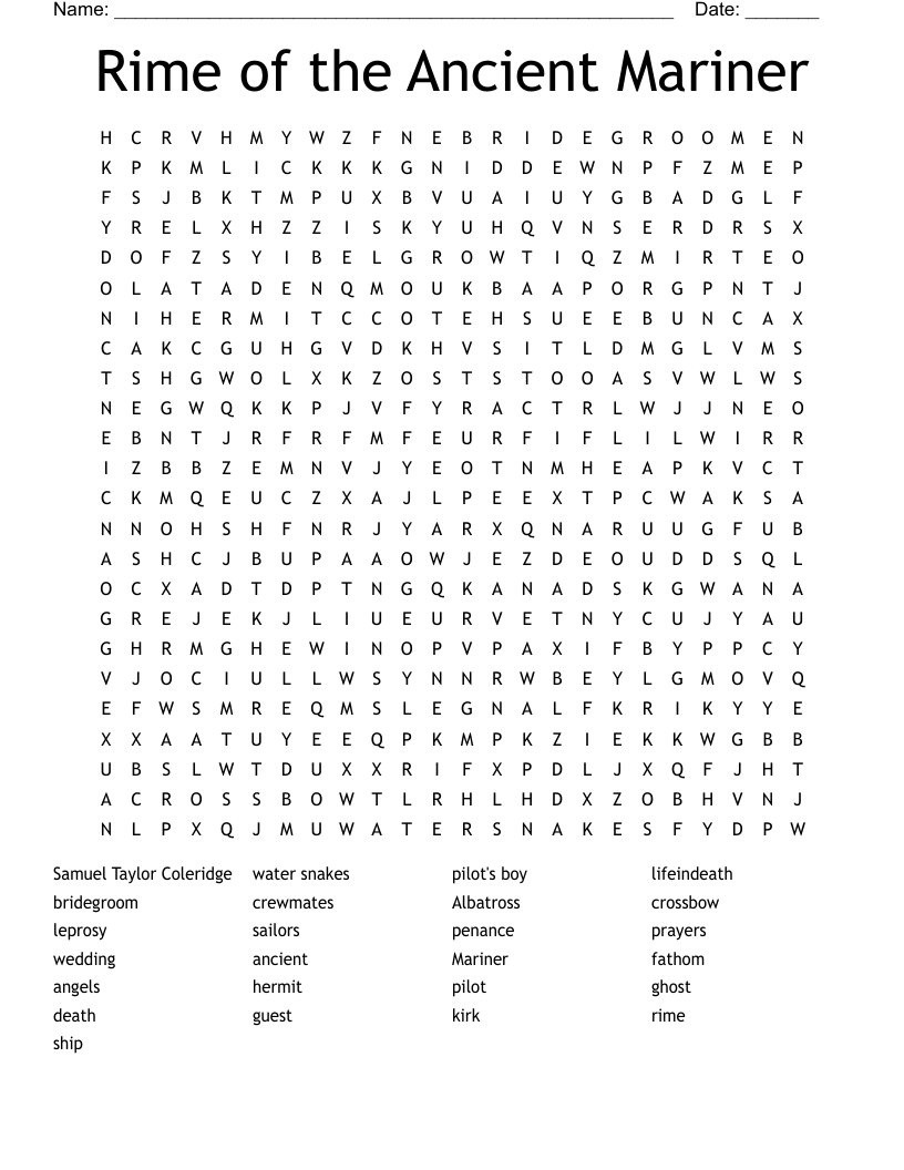 Rime of the Ancient Mariner Word Search