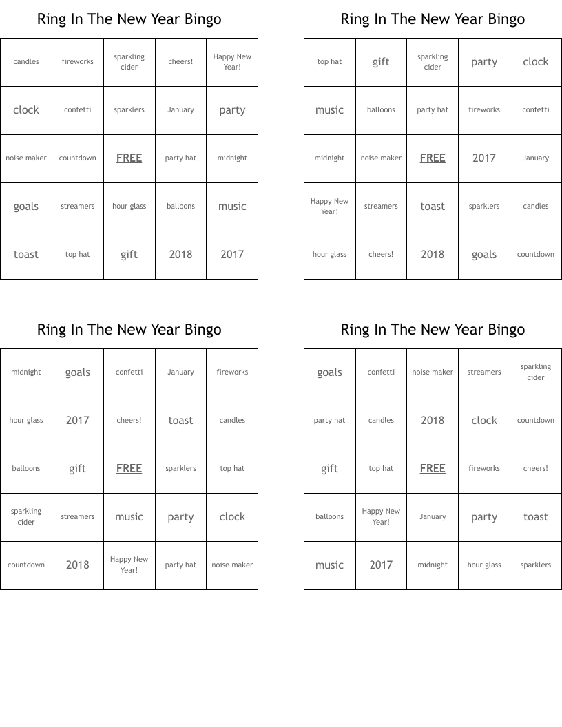 Ring In The New Year Bingo