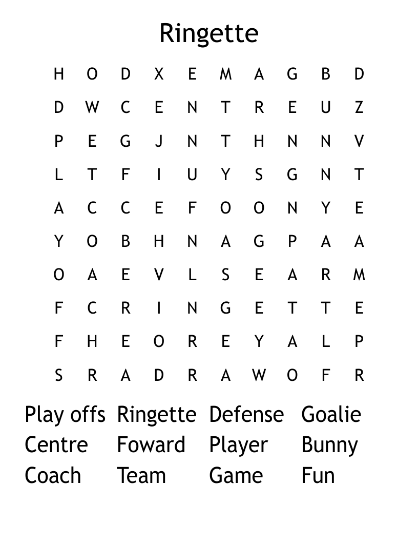 Ringette Word Search