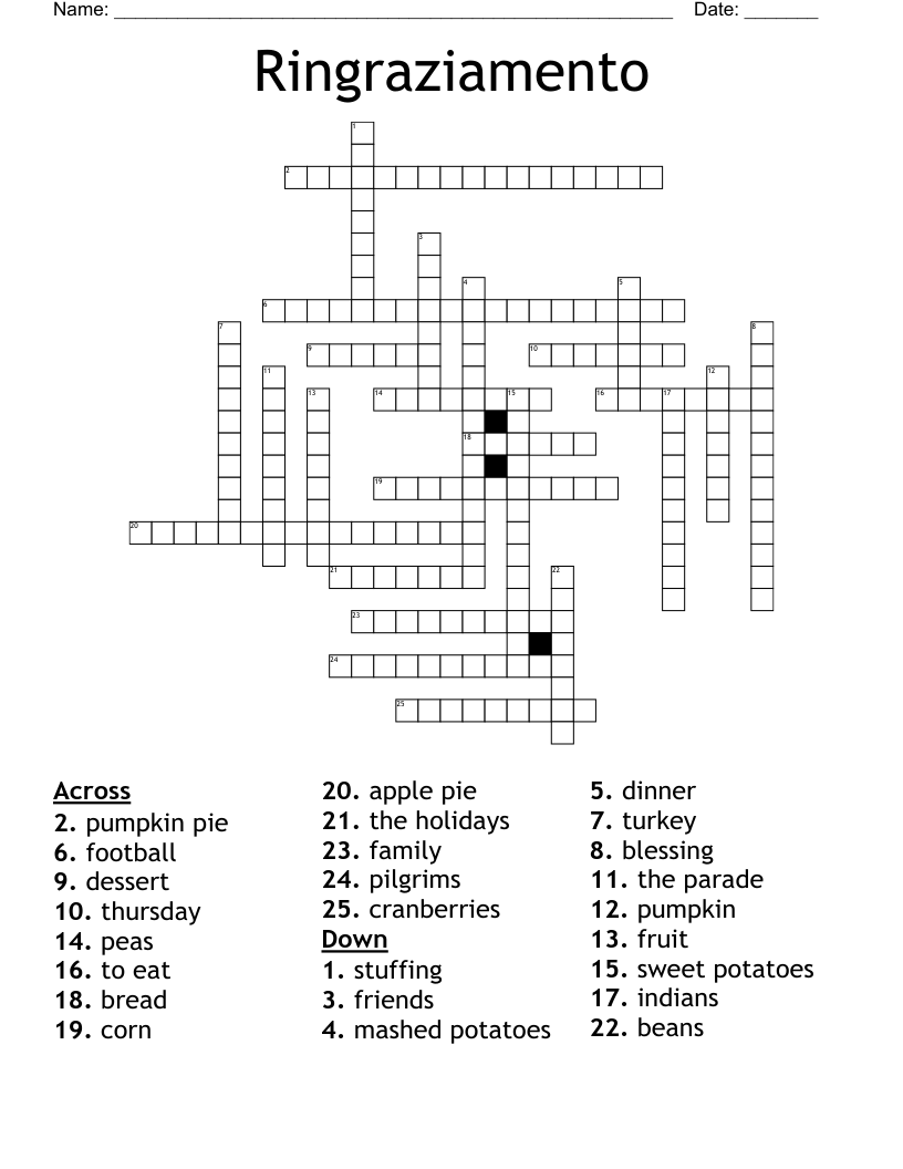 Ringraziamento Crossword