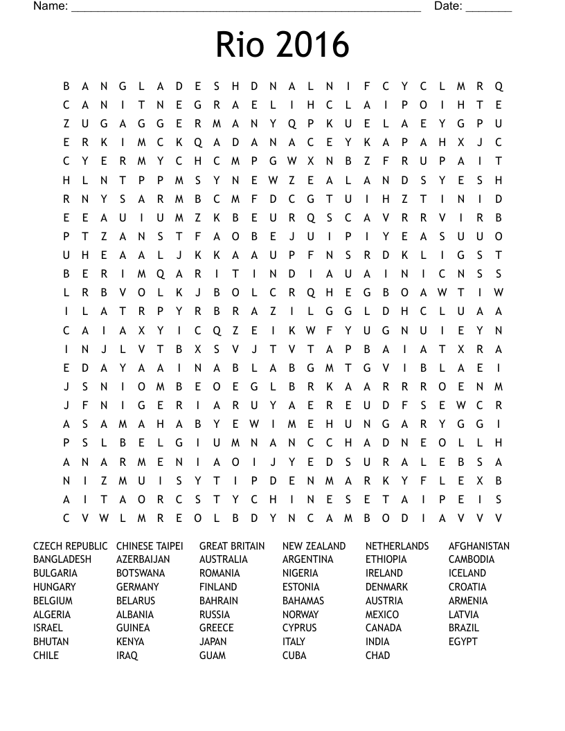 Rio 2016 Word Search
