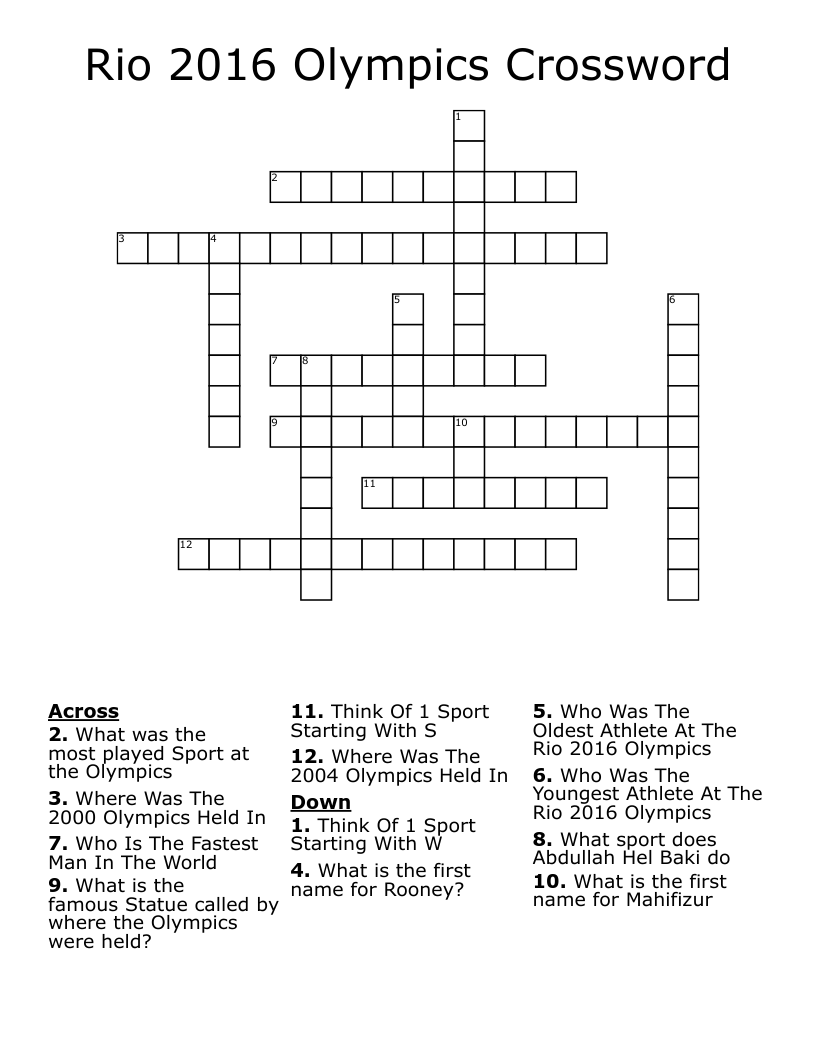 Rio 2016 Olympics Crossword