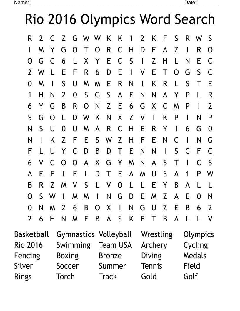 Rio 2016 Olympics Word Search
