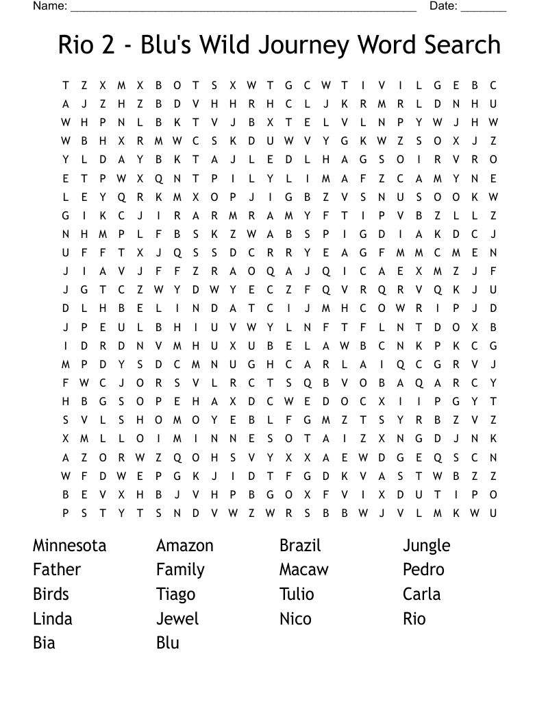 Rio 2 - Blu's Wild Journey Word Search