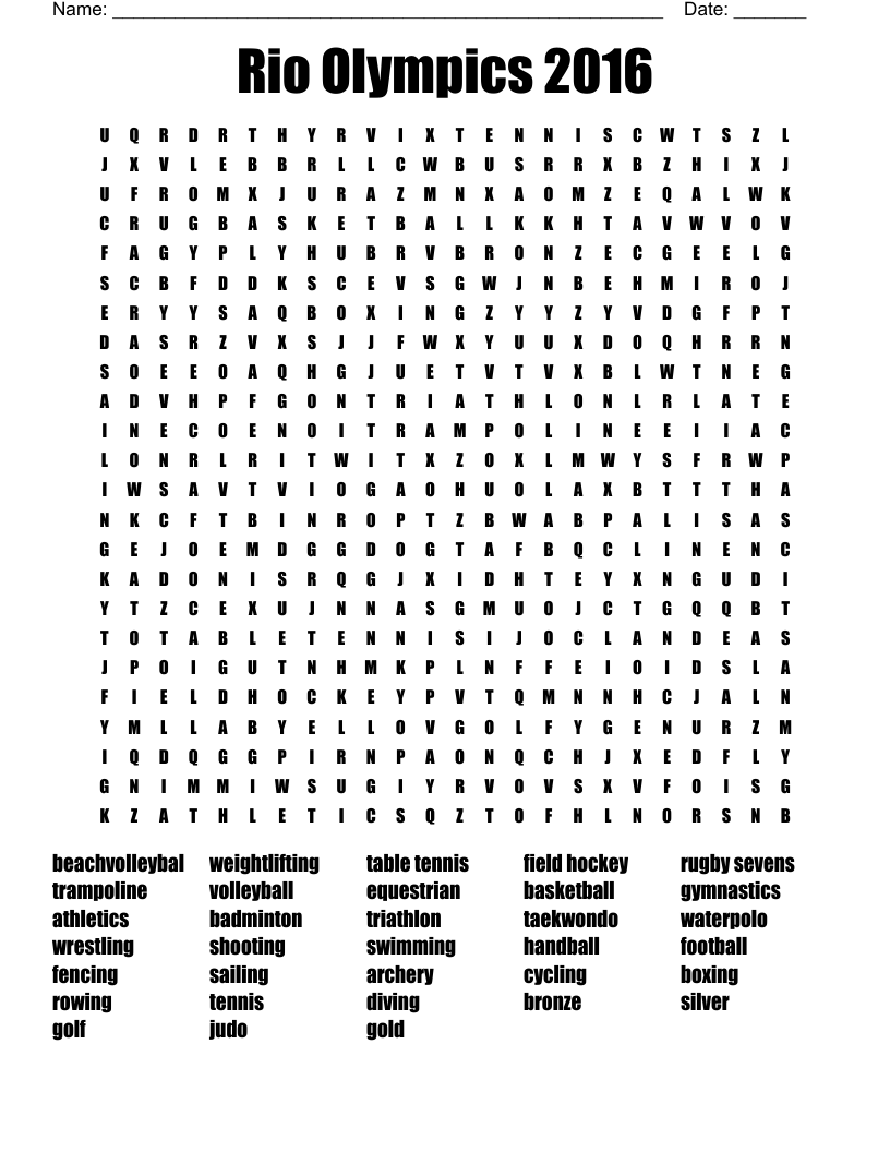 Rio Olympics 2016  Word Search