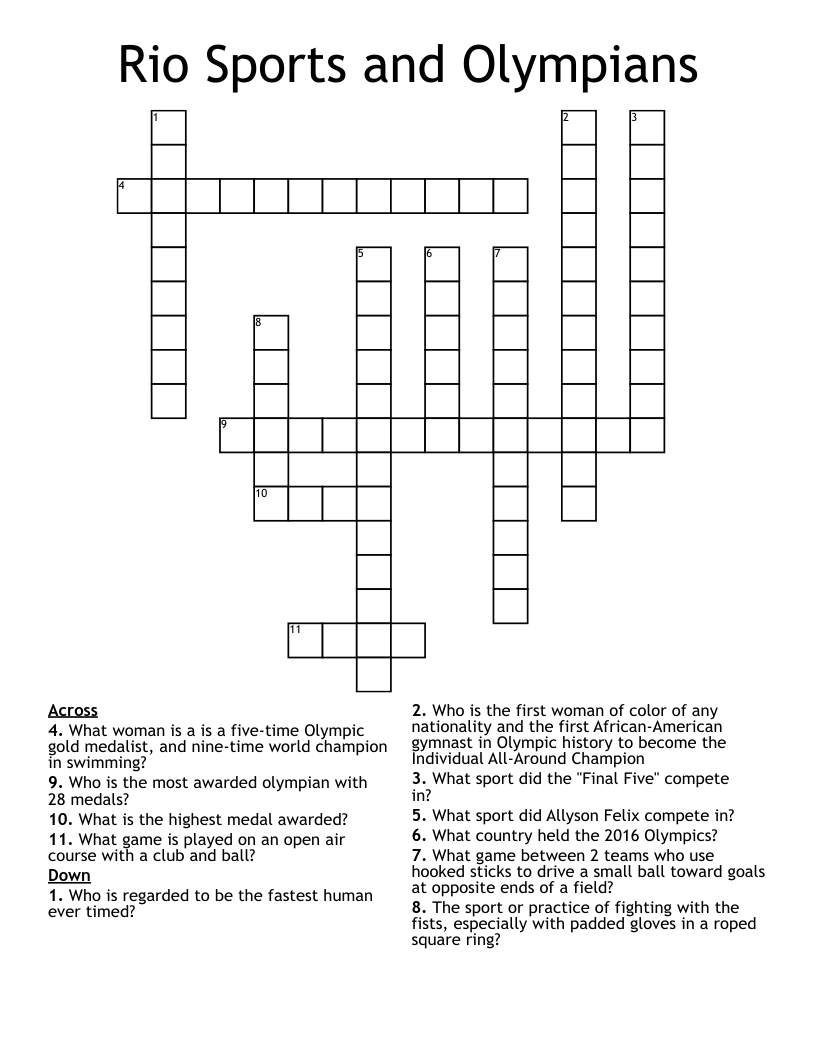 Rio Sports and Olympians Crossword