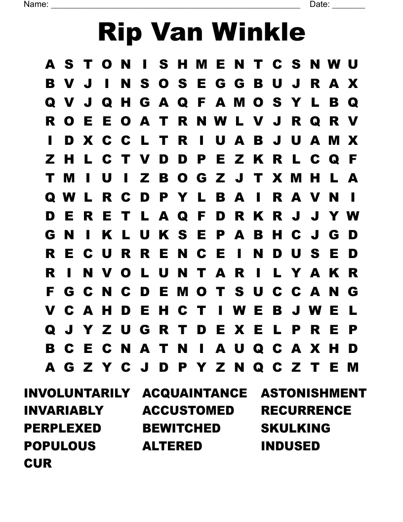 Rip Van Winkle Word Search